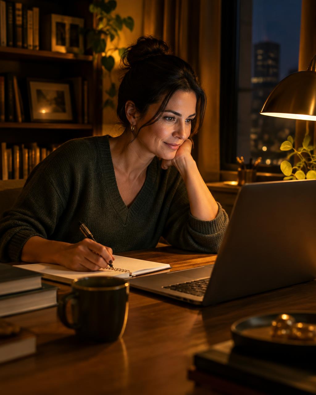 Learner studying online in the evening